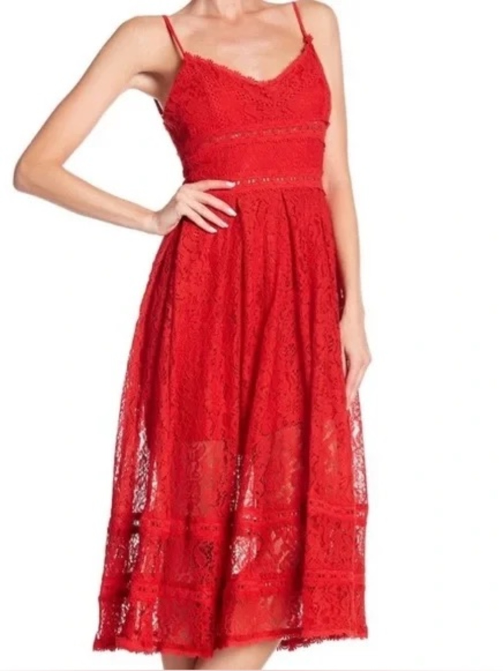 NSR Red Lace Spaghetti-Strap Midi Dress
Women’s XL - Picture 3 of 12